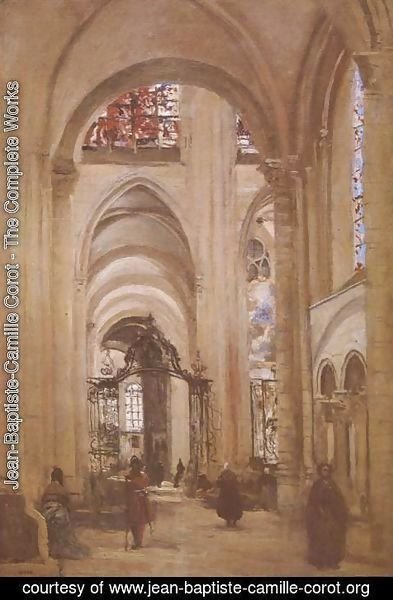 Jean-Baptiste-Camille Corot - Interior of the Cathedral of St. Etienne, Sens, c.1874