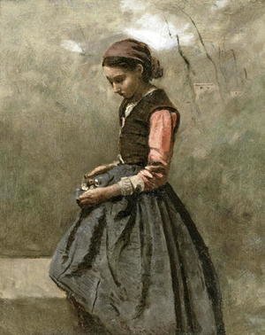Jean-Baptiste-Camille Corot - A Pensive Girl, c.1865