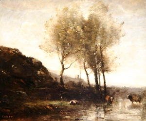 Jean-Baptiste-Camille Corot - Cowherd Resting at the Foot of Cool Hills, c.1855-65
