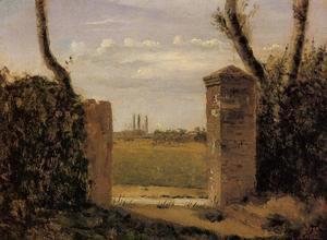 Jean-Baptiste-Camille Corot - Boid-Guillaumi, near Rouen - A Gate Flanked by Two Posts