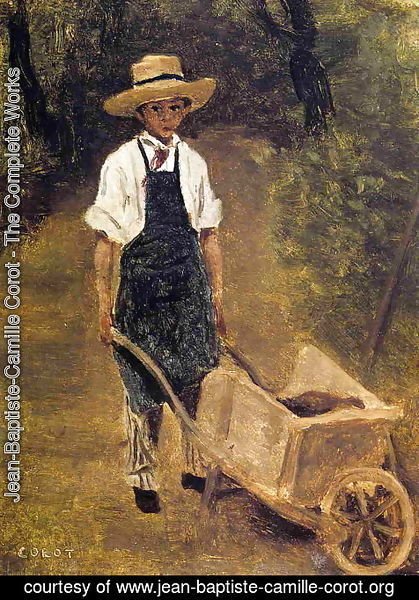 Jean-Baptiste-Camille Corot - Octave Chamouillet Pushing a Wheelbarrow in a Garden