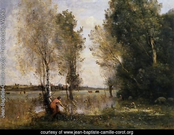 Woman Picking Flowers in a Pasture