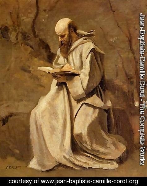 Jean-Baptiste-Camille Corot - Monk in White, Seated, Reading