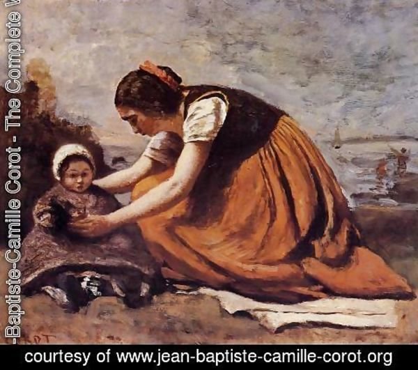 Jean-Baptiste-Camille Corot - Mother and Child on the Beach