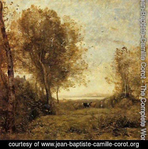 Jean-Baptiste-Camille Corot - Morning - Woman Hearding Cows