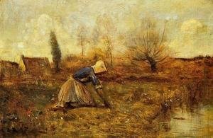 Farmer Kneeling Picking Dandelions