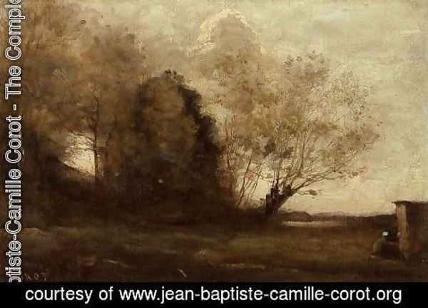 Jean-Baptiste-Camille Corot - Peasant Girl near a Cabin