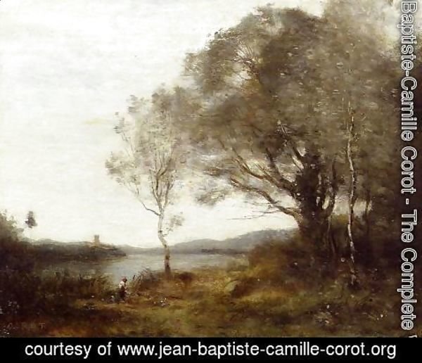 Jean-Baptiste-Camille Corot - Strolling along the Banks of a Pond