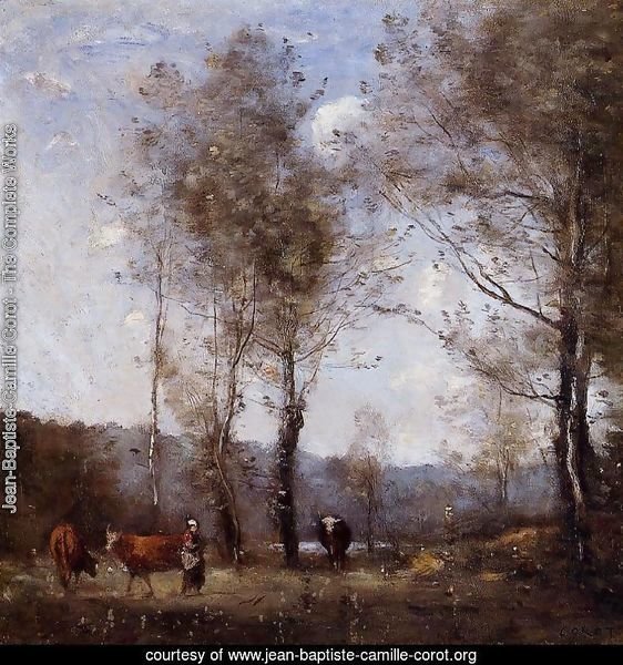Ville d'Avray, Cowherd in a Clearing near a Pond