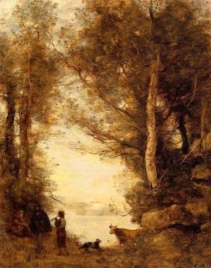 Jean-Baptiste-Camille Corot - Flute Player at Lake Albano