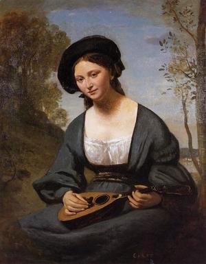 Jean-Baptiste-Camille Corot - Woman in a Toque with a Mandolin