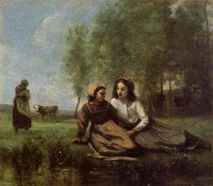Jean-Baptiste-Camille Corot - Two Cowherds in a Meadow by the Water