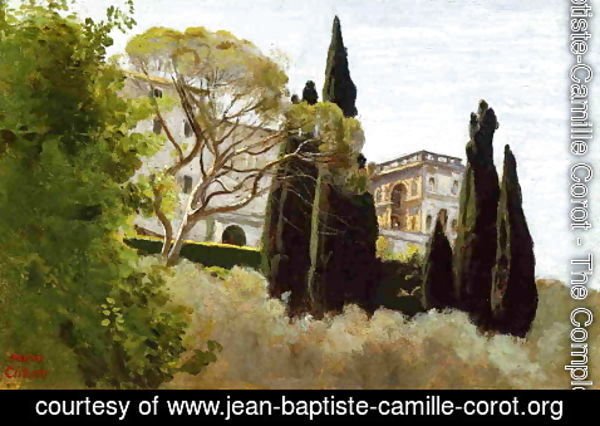 Jean-Baptiste-Camille Corot - The Facade of the Villa d'Este at Tivoli, View from the Gardens