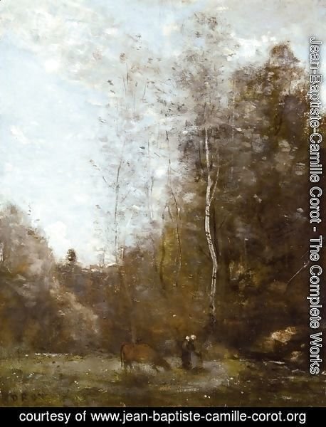 Jean-Baptiste-Camille Corot - A Cow Grazing beneath a Birch Tree