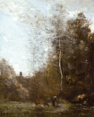Jean-Baptiste-Camille Corot - A Cow Grazing beneath a Birch Tree