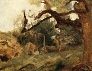 Jean-Baptiste-Camille Corot - L'Arbre Tordu, Les Chenes du Mont Usey, Fontainebleau