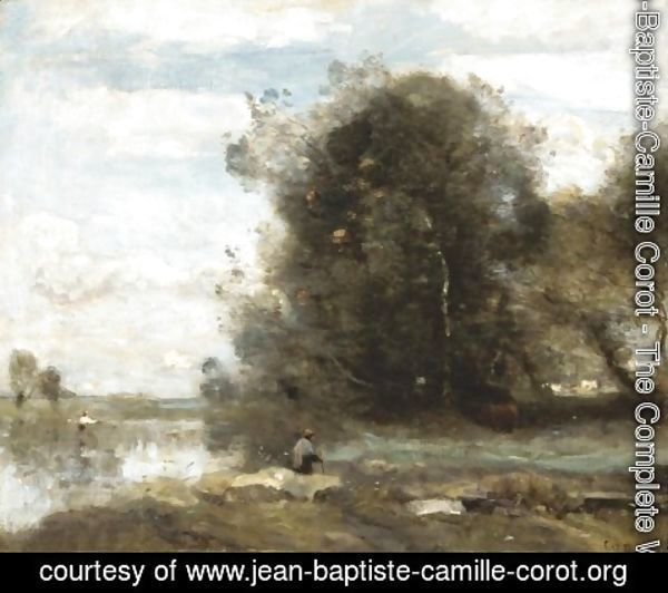 Jean-Baptiste-Camille Corot - Le pecheur a la ligne. Souvenir des Marais du Nord
