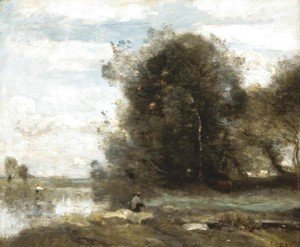 Jean-Baptiste-Camille Corot - Le pecheur a la ligne. Souvenir des Marais du Nord