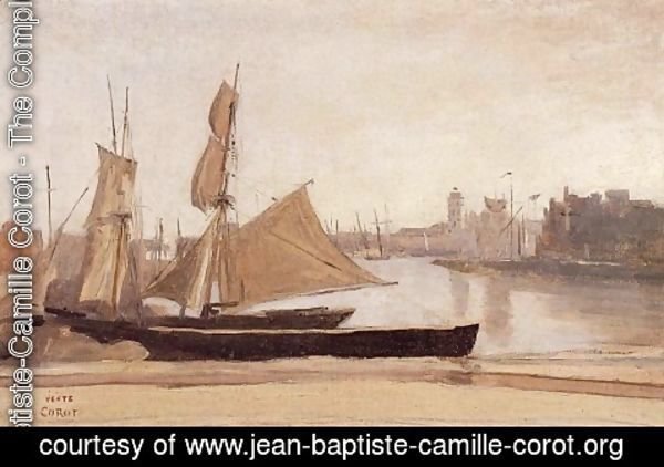 Jean-Baptiste-Camille Corot - Dunkirk, Fishing Boats Tied to the Wharf