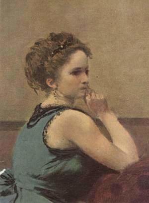 Jean-Baptiste-Camille Corot - Frau in Blau, Detail