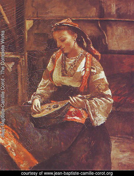 Italienne assise jouant de la mandoline