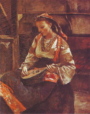 Italienne assise jouant de la mandoline