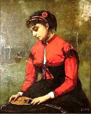 Jean-Baptiste-Camille Corot - Young Woman in a Red Bodice Holding a Mandolin