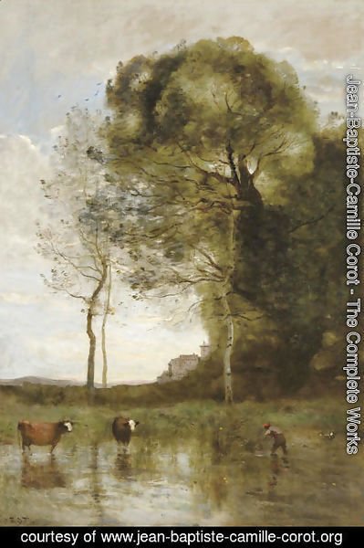 Jean-Baptiste-Camille Corot - Bords d'Etang aux deux vaches, souvenir d'Italie