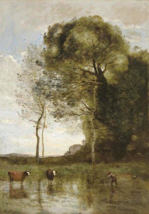 Jean-Baptiste-Camille Corot - Bords d'Etang aux deux vaches, souvenir d'Italie
