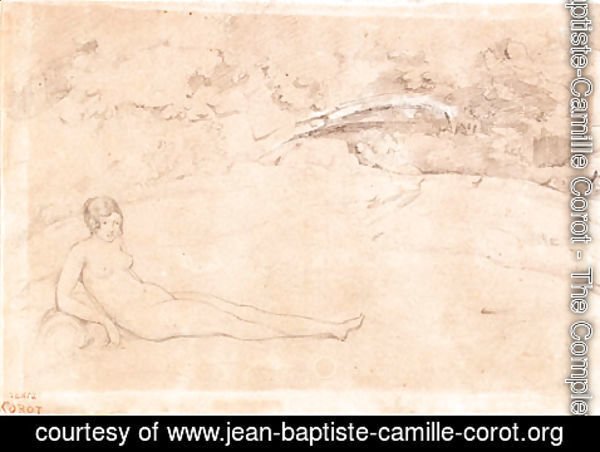 Jean-Baptiste-Camille Corot - Jeune baigneuse couche sur l'herbe