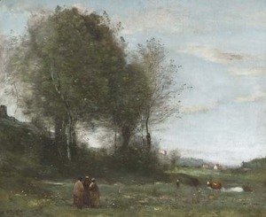 Jean-Baptiste-Camille Corot - Trois paysannes dans un pre, souvenir de Bretagne