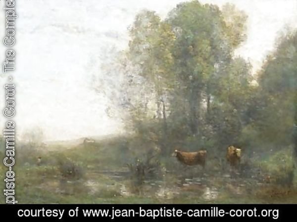 Jean-Baptiste-Camille Corot - Vaches au marais, le matin