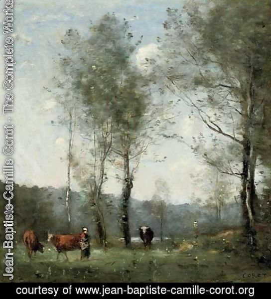 Jean-Baptiste-Camille Corot - Ville D'Avray, Gardeuse de vaches dans une clairiere pres de l'Etang