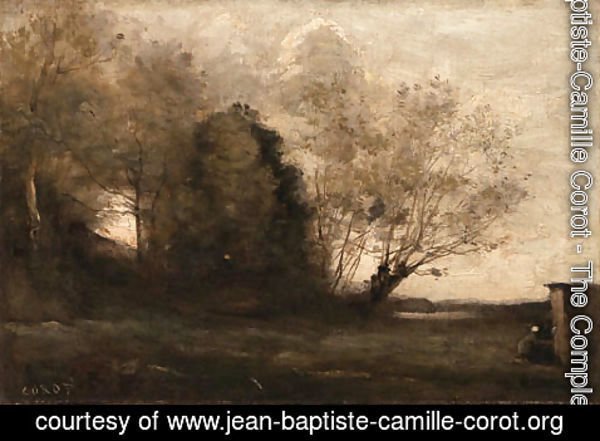 Jean-Baptiste-Camille Corot - Paysanne filant prs d'une cabane