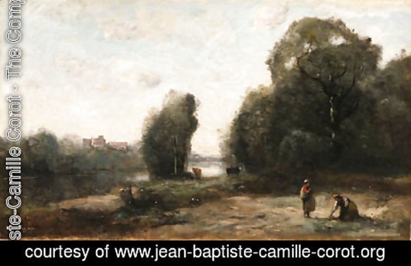 Jean-Baptiste-Camille Corot - Prairie au bord d'une rivire