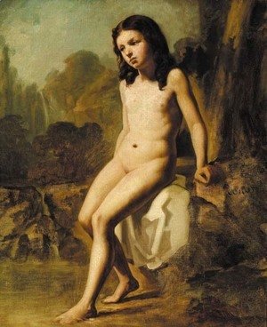 A female nude in a rocky landscape