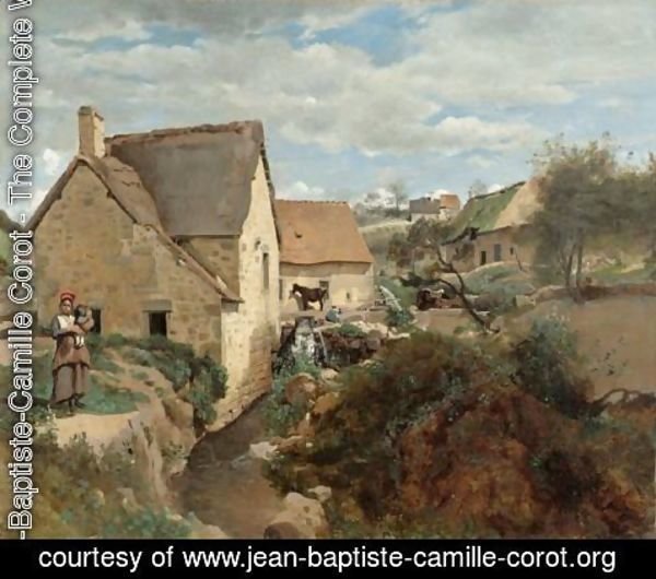 Jean-Baptiste-Camille Corot - Chaumieres Et Moulins Au Bord DAun Torrent (Morvan Ou Auvergne)