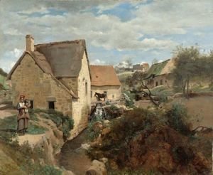 Jean-Baptiste-Camille Corot - Chaumieres Et Moulins Au Bord DAun Torrent (Morvan Ou Auvergne)