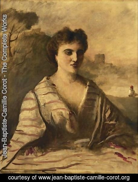 Jean-Baptiste-Camille Corot - Portrait De Jeune Femme En Buste