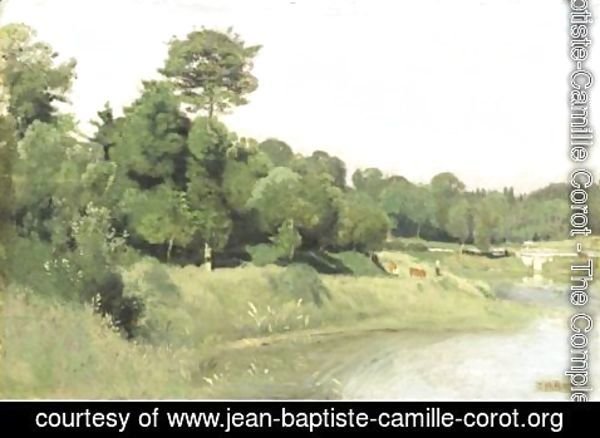Jean-Baptiste-Camille Corot - Paysage Au Bord De La Riviere