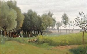 Jean-Baptiste-Camille Corot - Saulaie Avant La Fenaison