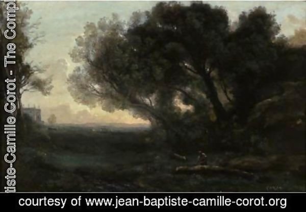 Jean-Baptiste-Camille Corot - Souvenir D'Italie, Vallee Aux Grands Arbres Penches