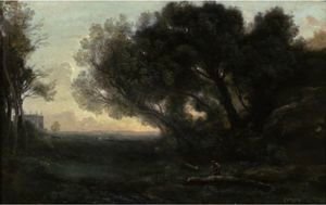 Jean-Baptiste-Camille Corot - Souvenir D'Italie, Vallee Aux Grands Arbres Penches