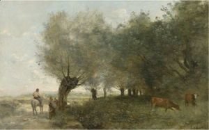 Jean-Baptiste-Camille Corot - Les Saules A La Pointe De L'Ile