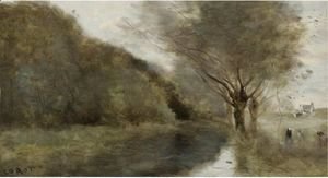 Jean-Baptiste-Camille Corot - Pres Gisors Saulaie Et Riviere, Effet Du Matin 2