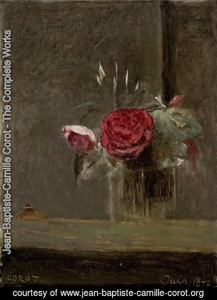 Jean-Baptiste-Camille Corot - Roses in a Glass